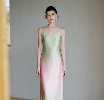 【漸變暈染】新中式復古中國風 修身吊帶長裙