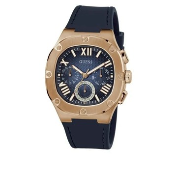 Guess | 金藍不鏽鋼三眼計時錶 矽膠錶帶