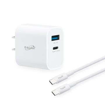 E-books B78 20W PD+QC3.0快速充電器 + 60W C to C快充傳輸線組 【台灣製造】