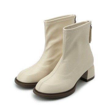 RIN RIN 圓頭粗跟靴 米 女鞋