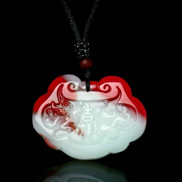 天然昌化雞血石長壽鎖吊墜 男女士款龍鳳呈祥平安鎖玉墜掛件頸飾