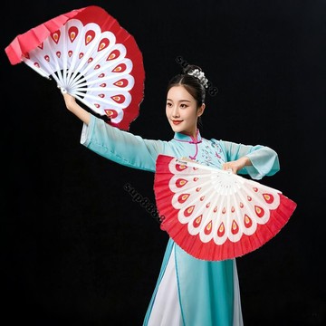 桃園出貨舞蹈扇子鳳尾孔雀廣場錶演跳舞木蘭雙扇單把右手左右手一對好開閤