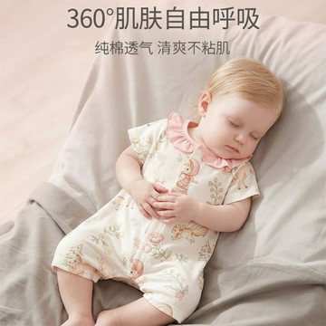 ⭐桃園出貨🔥夏天嬰兒短袖連身衣純棉薄款新生兒卡通哈衣男女寶寶透氣爬服夏裝