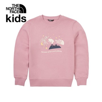【The North Face 官方旗艦】北面兒童粉紅色純棉舒適大尺寸印花長袖上衣｜89XU1MI