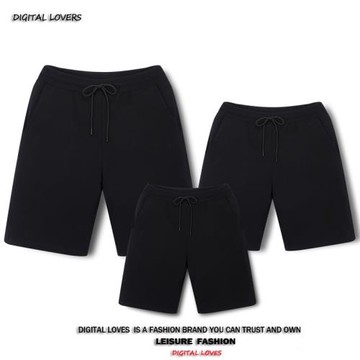 2021夏季新款情侶休閑短褲彈力萊卡棉男女運動褲親子裝純色中褲子