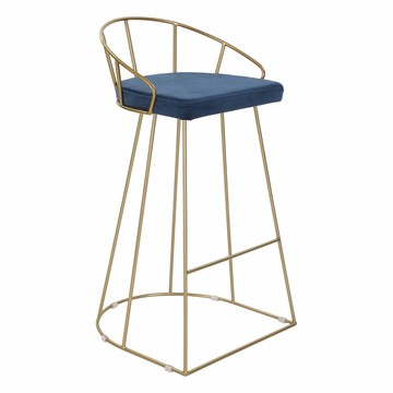 E-home Saige賽吉絨布金框網美吧檯椅-坐高74cm-四色可選海軍藍