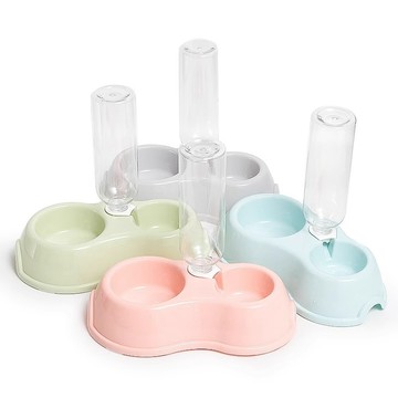 台灣現貨 寵物自動飲水器、寵物雙碗、塑膠狗碗、馬卡龍貓食碗、寵物帶水壺雙碗套裝