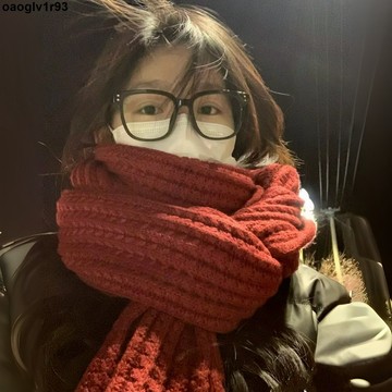 圍巾圍脖🧣 2025新款韓版百搭針織紅色圍巾ins女冬季保暖學生氛圍感圣誕圍脖