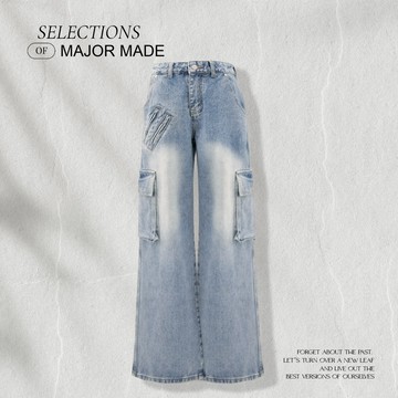 復古美式多口袋直筒牛仔褲