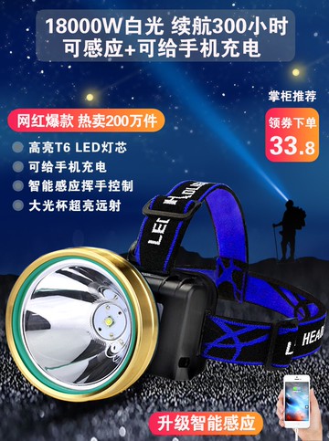 LED頭燈 頭燈強光充電超亮感應礦燈釣魚夜釣頭戴式防水手電筒led疝氣戶外【MJ13943】