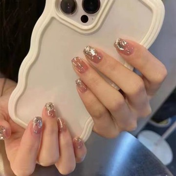 假指甲可取裸色爆閃閃鉆美甲穿戴甲可拆卸假指甲手工光療甲片