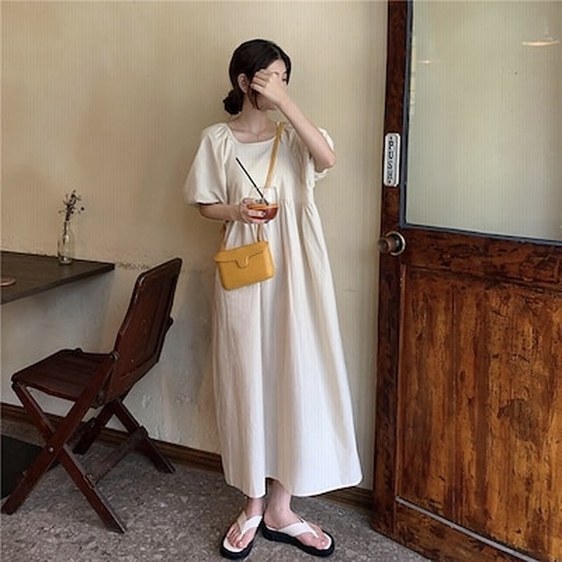 ロングワンピース韓国ファッション レディース ロング丈 半袖フレアワンピバックボウパフスリーブドレスの女性の年夏の韓国のレトロハイウエスト緩いロングaラインスカート 通販 Lineポイント最大1 0 Get Lineショッピング