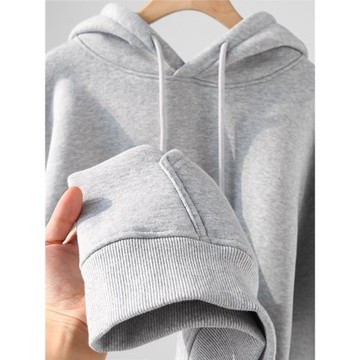 500g重磅美式純色連帽衛衣厚實寬松淺灰百搭加絨加厚秋冬男女外套