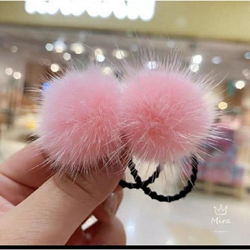 兒童水貂毛皮筋紅色毛球秋冬款毛毛發圈寶寶公主新年喜慶頭飾發飾