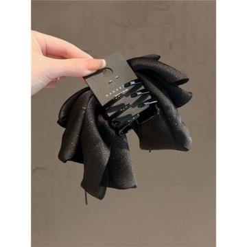 日韓新款滿天星蝴蝶結馬尾夾優雅珍珠盤發夾百搭后腦勺通勤鯊魚夾