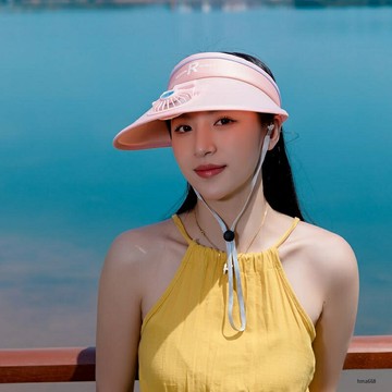 夏季女士防曬帽空頂帽防紫外線沙灘太陽帽戶外遮臉風扇帽