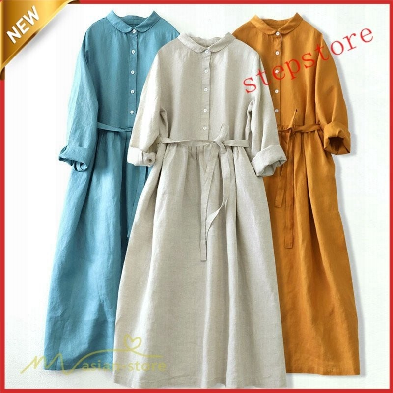 Aラインワンピース レディース 着痩せ 秋ワンピース ウエストリボン 無地 きれいめ カジュアルワンピース ロング丈 新作 麻綿 リネン混 おしゃれ 通販 Lineポイント最大0 5 Get Lineショッピング