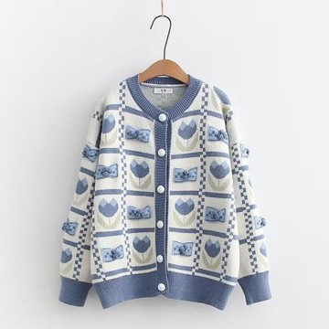 學院風甜美小清新蝴蝶結毛衣開衫女秋冬學生百搭加厚軟糯針織外套