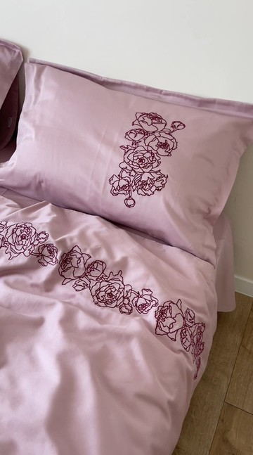 粉色牡丹刺繡純棉緞織被套 - OEKO-TEX® 認證