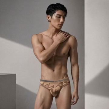 MORINO 幾何迷彩時尚三角褲 親膚透氣 立體包覆 男內褲/棕色 (MO2319)