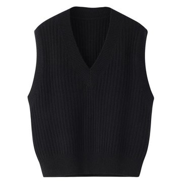 秋冬保暖疊穿時尚100純羊絨背心女V領馬甲加厚短款套頭毛衣E1448