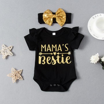 外貿實拍無模特新品女童裝歐美風頭巾圓領短袖連體包屁哈衣爬爬裝