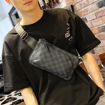 新款格子胸包腰包潮 時尚男包包百搭斜挎胸包潮男女包街頭單肩包