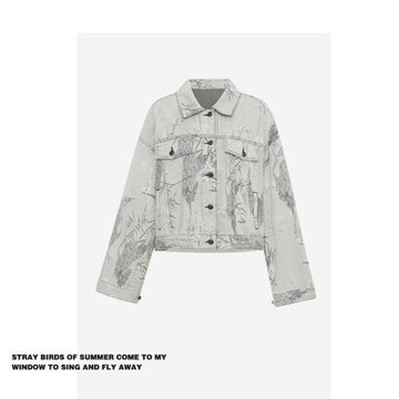 拉夏貝爾竹影牛仔外套立體重工藝術提花輕薄柔軟廓形夾克上衣早秋