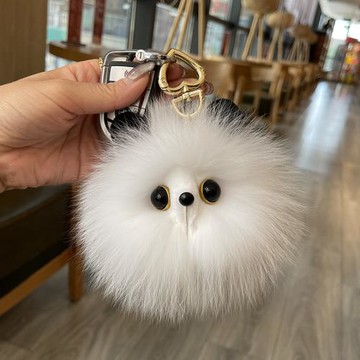 小狐貍毛球汽車鑰匙扣禮物掛件