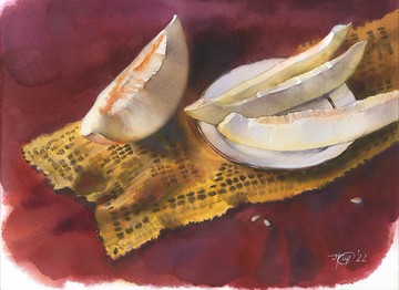 瓜手繪水彩，手工繪畫，牆壁藝術，家居牆壁裝飾