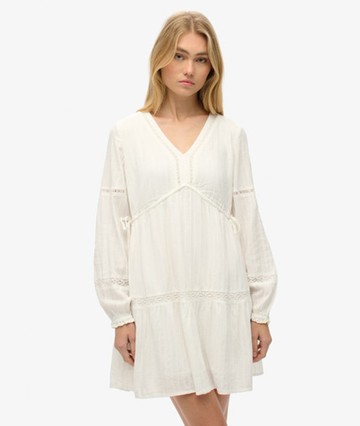 Superdry Women's Women's Ibiza Long Sleeve Tiered Mini Dress White / Off White - Size: 10 Size: 6