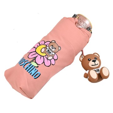 MOSCHINO 8252 花朵小熊圖案輕量摺疊晴雨傘.淺粉(附吊飾)