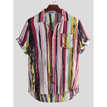 2023夏季新款男士大碼時尚條紋印花短袖襯衫 Large Short Sleeves