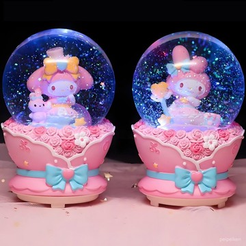 【臺灣-出貨】櫻花美樂蒂水晶球音樂盒女孩公主風髮光飄雪八音盒兒童學生日禮物 WJ3S