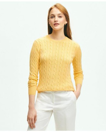 Brooks Brothers Women's Supima Cotton Cable Crewneck Sweater | Yellow Heather | Size XS