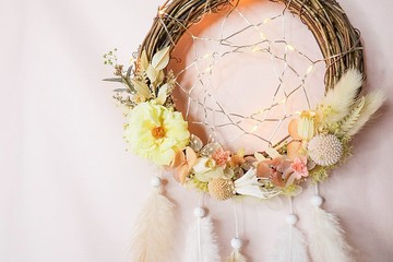 不凋花LED燈捕夢網 | 橙黃色