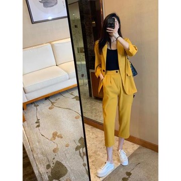 入春網紅氣質職業套裝女2025春新款西裝外套高腰九分直筒褲兩件套