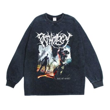 數碼直噴當我彌留之際As I Lay Dying樂隊印花T恤長袖寬松純棉