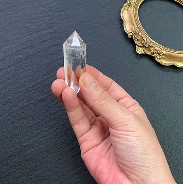 白水晶雙尖能量柱 天然帶彩  淨化磁場 療癒  能量擺件  快速出貨