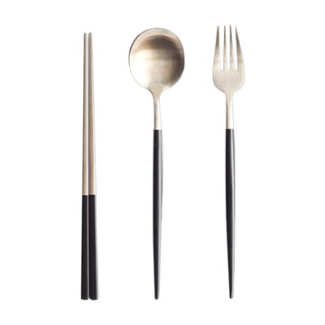 美的冒泡 304不鏽鋼餐具組 含餐盒  黑色 + 銀色  湯匙 + 叉子 + 筷子  1組