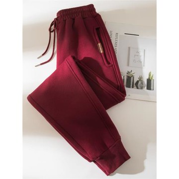 今年流行安哥拉紅女士運動褲秋冬加絨加厚大碼寬松休閑束腳衛褲子