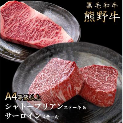 ふるさと納税 和歌山市 熊野牛A4以上ヒレシャトーブリアンステーキ100g×2枚霜降りサーロインステーキ180g×2枚