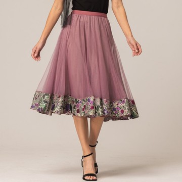 小花園拼接繡花紗裙  紫