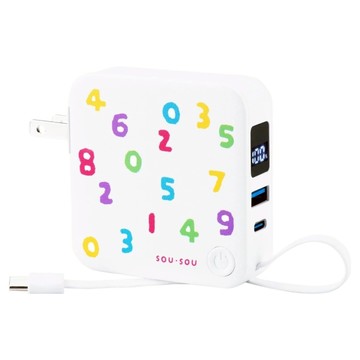 SOU．SOU 插座自帶線三輸出數顯快充行動電源 MIT  白色  MY-BP-77
