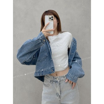 現貨24HR出貨🚚衣櫃常駐經典款💙挺版雙口袋長袖牛仔外套 剛剛好的長度 率性 休閒 百搭LALANA實拍🧦