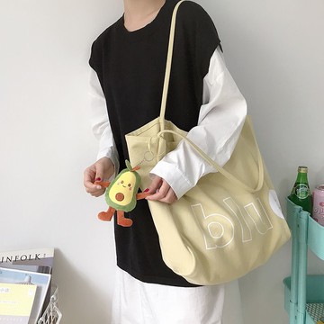 【多啦】2021日韓新款chic字母水洗帆布單肩包大容量簡約單肩包學生書包潮