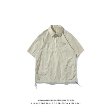 悟空有貨潮牌山系戶外工裝短袖襯衫男女夏季復古寬松百搭休閑襯衣