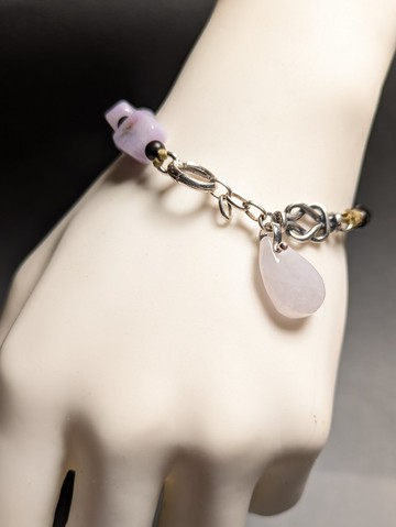 天然緬甸冰種水滴 紫羅蘭隨形珠翡翠 檀木珠 銀配件 手工製手鍊