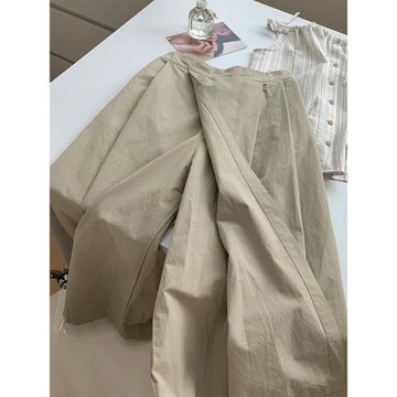 日系休閑百搭高腰顯瘦卡其色裙褲女夏設計感小眾松緊腰直筒半身裙