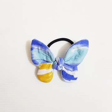 【彩繪(黃藍)-淺藍】獨家 經典款!!!  蝴蝶結 造型髮圈
